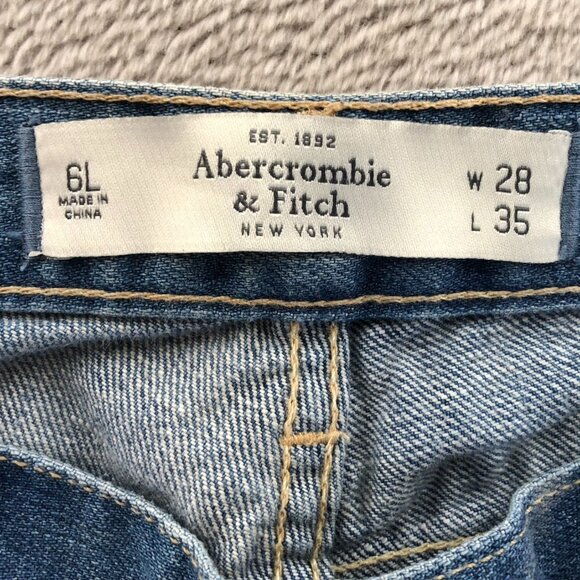 Abercrombie & Fitch Womens Jeans Size 6L Distressed Slim Straight Leg Blue Denim - Picture 3 of 15